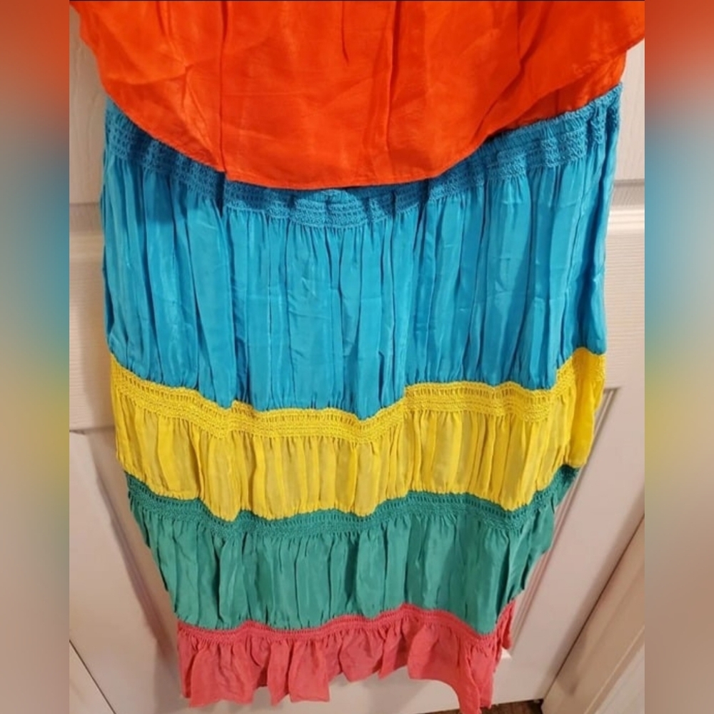Alice + Olivia Kia Smocked Rainbow Cold-Shoulder Dress Size 10 - Picture 8 of 12